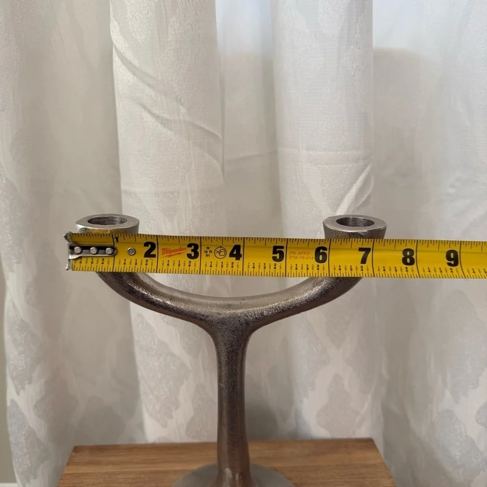 Crate & Barrel Double Taper Silver Metal Candle Holder